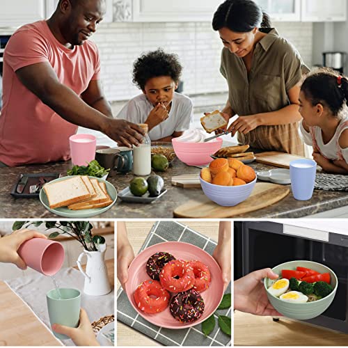 28Pcs Kitchen Wheat Streaw Dinnerware Sets, Wheat Straw Plates And Bowls Sets, College Dorm Dinnerware Dishes Set For 4 With Cutlery Set (Beige) #TOP5