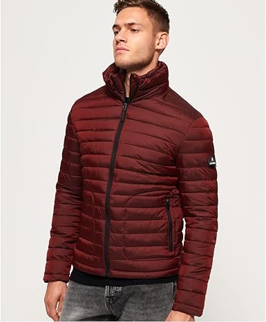 dark red puffer jacket