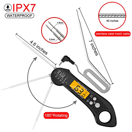Mrmosy Digital Meat Thermometer Instant Read Food Thermometer Waterproof Dual Probe With 3 Batteries, Backlight, Built-In Magnet, Temp Alarm For Cooking, Deep Fry, Bbq, Grill, Kitchen Or Outdoor #TOP6