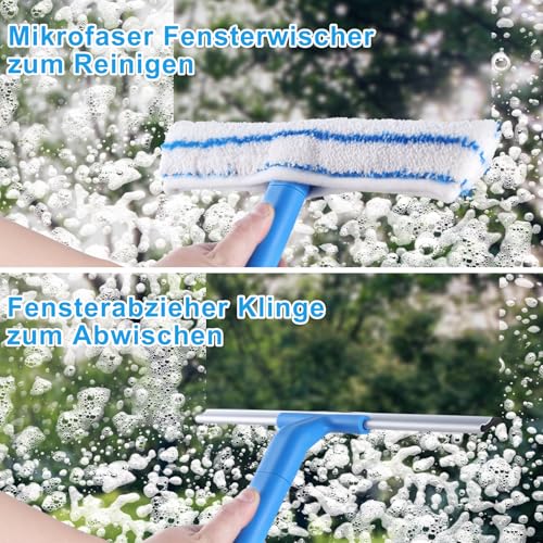 Mitclear Fensterreiniger Set(30cm), Silikon-Fensterabzieher + Mikrofaser-Fensterwischer, Professioneller Fensterreinigungsset für Bad, Dusche, Auto, Glas