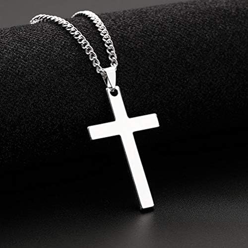 Cross Necklace, Stainless Steel Necklace Simple Plain Cross Pendant Necklace with 60cm Chain for Men Women Christmas Birthady Gift
