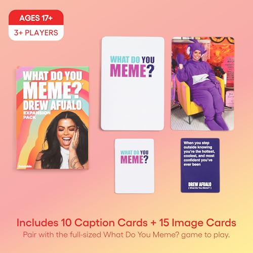 Image of What Do You Meme? Drew Afualo Expansion Pack by Relatable - Card Games for Adults, Featuring All New Meme Game Content. Includes 15 Image Cards and 10 Caption Cards