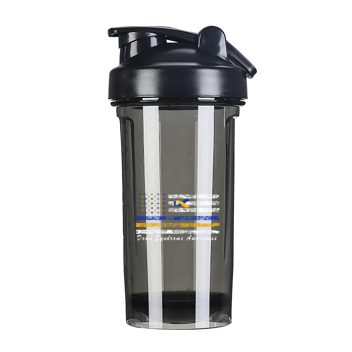 America Flag Down Syndrome Awareness Ribbon 18 Ounce Shaker Cup,Fashion Theme Pattern Shaker Bottle Leak-proof Workout Shake Bottles 500ML/18 oz Perfect for Pre Workout