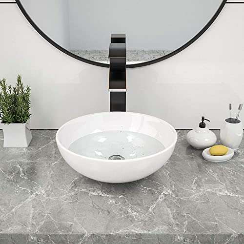 Couoko 16"X16" Modern Bathroom Sink Round Above Counter White Porcelain Ceramic Vessel Vanity Sink Art Basin #TOP3