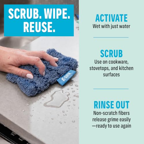 Image of E-Cloth Kitchen Dynamo, Premium Microfiber Non-Scratch Kitchen Dish Scrubber Sponge, Ideal for Dish, Sink and Countertop Cleaning, 100 Wash Guarantee, Blue, 2 Pack