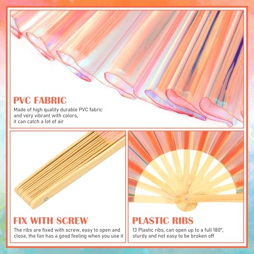 Image of Maitys Large Rave Fan Folding Handheld Fans 13'' Clap Fans for Line Dancing Clack Fan Holographic Festival Accessory for Martial Art Gift Performance, Includes 2 Pouch