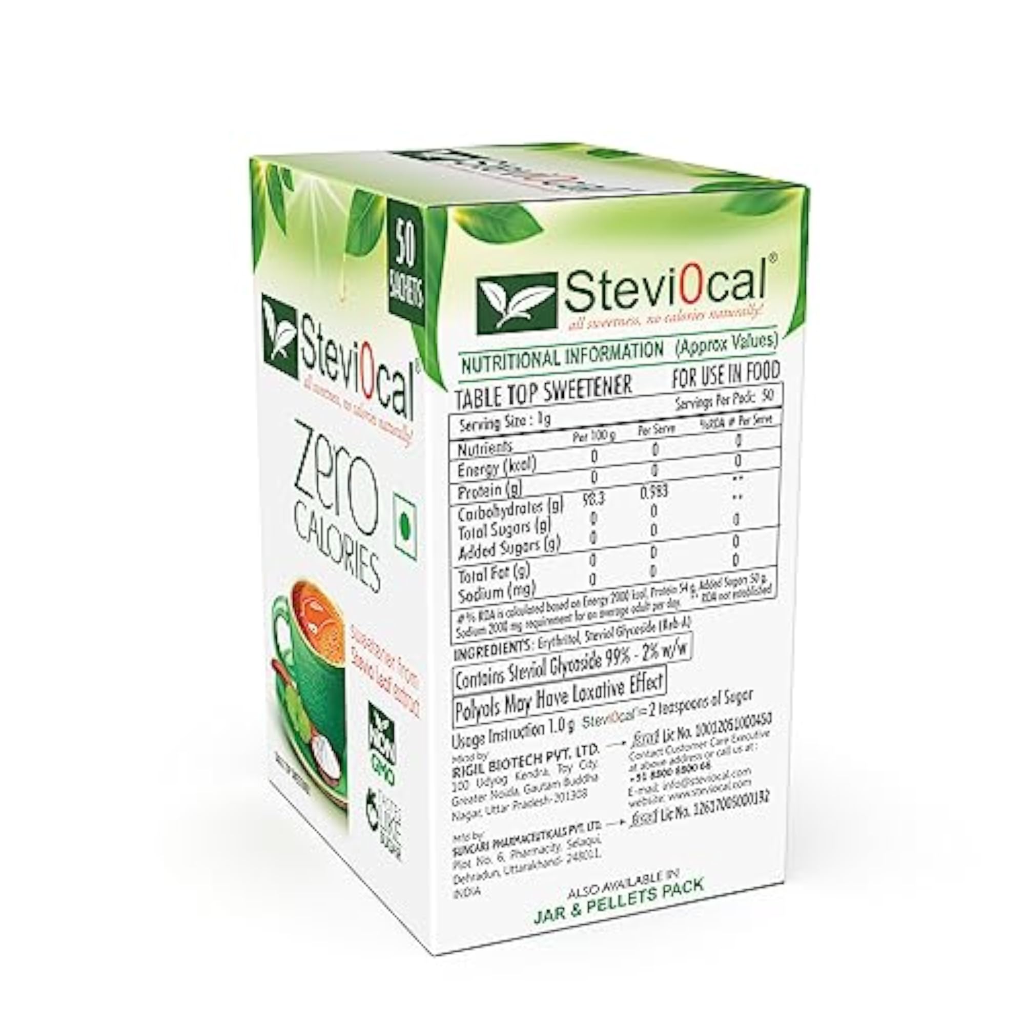 Stevi0cal Stevia Sweetener Powder Sachets, Natural Zero Calorie