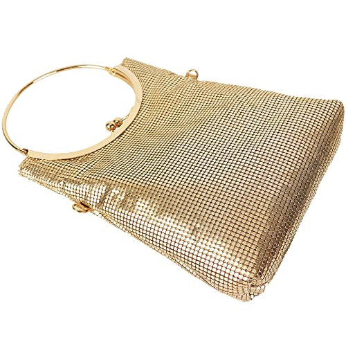 Venoline Clutch Purses For Women With Top Handle Mesh Circular Evening Sparkly Crossbody Handbag Party Prom Wedding Gold #TOP4