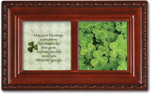Cottage Garden Irish Blessing Blessings Outnumber Woodgrain Rope Trim Jewelry Music Box Plays Irish Lullaby