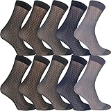 Uaussi 10 Pairs Mens Ultra Thin Dress Socks Silk Sheer Business Socks Soft Nylon Work Trouser Sox Mid Calf (One Size, 5 Color Mixed)