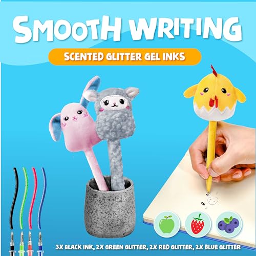 Image of BUNMO Cute Pens - Plush Fun Pens w /Soft Grip & 6 Colorful Refills - Gifts for Tweens - Fun Pencils for Kids - Bunny, Lamb, and Chicken - Gift for Teens - Squishies for Kids - Tiny Trio 3 Pack