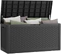 Vixzen 120 Gallon Waterproof Large Deck Box, Lockable Resin Outdoor Storage Box with Hydraulic Lid, Durable Storage Bin for Patio Furniture Cushions, Garden Tools, Pool Accessories, Black
