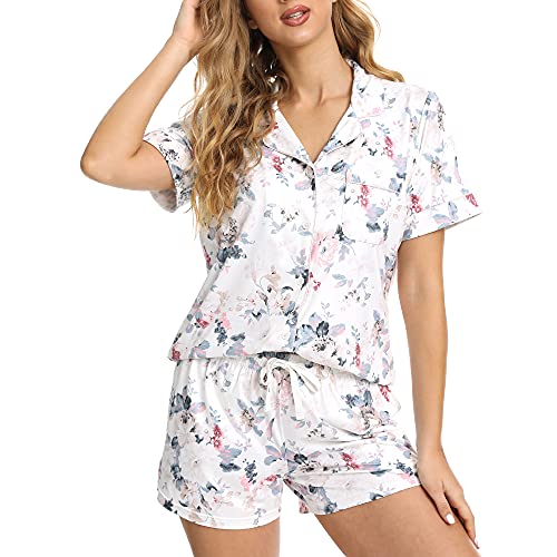 LYCY Womens Pajamas Set Floral Print, Soft Pajamas for Women Shorts Set, Summer Button Down 2 piece Women Pjs