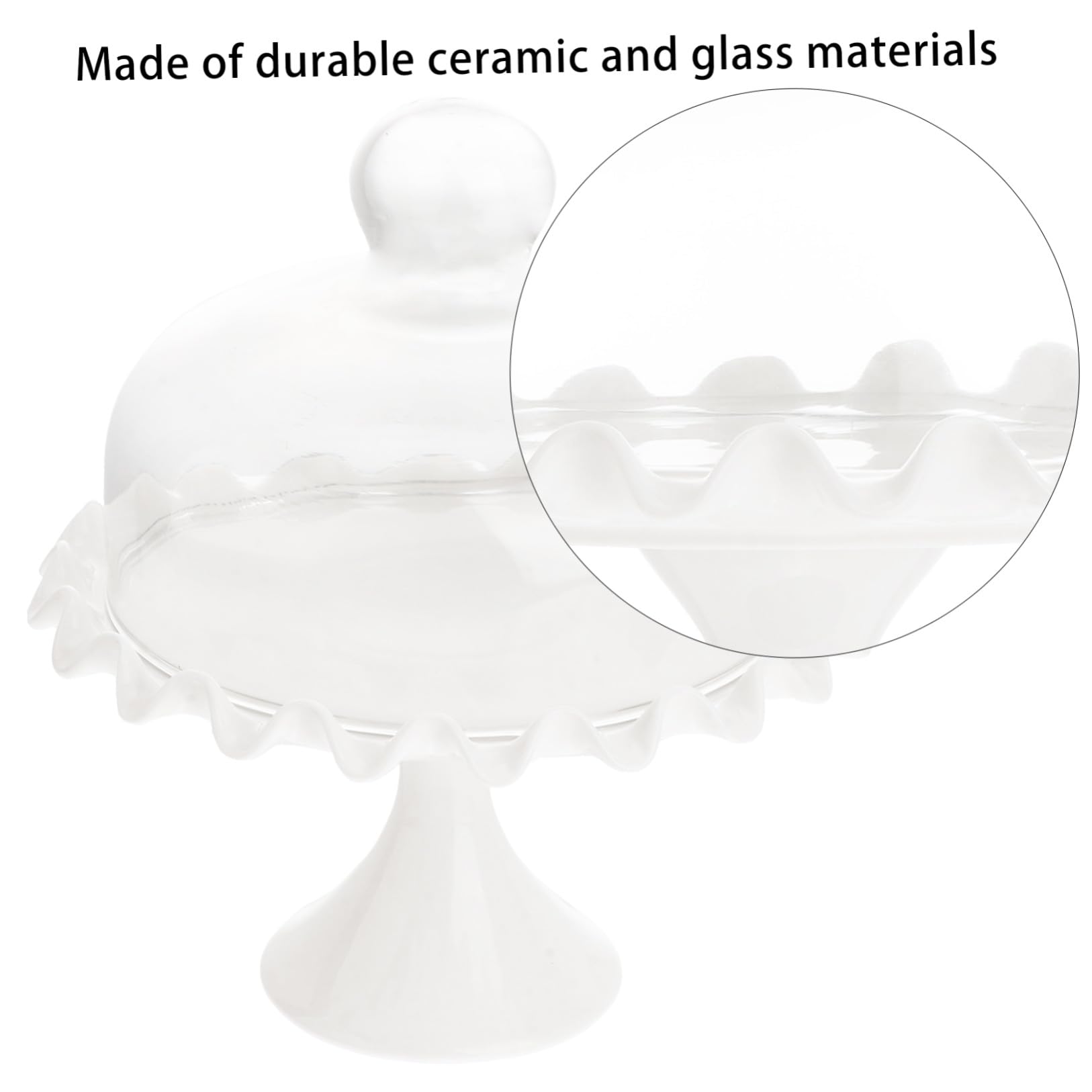 Campana de Vidrio para Pastel sin Plomo, Cubierta Transparente | Asa Integrada, Diseño Simple en Blanco, Cerámica y Vidrio, Fácil de Guardar Usar