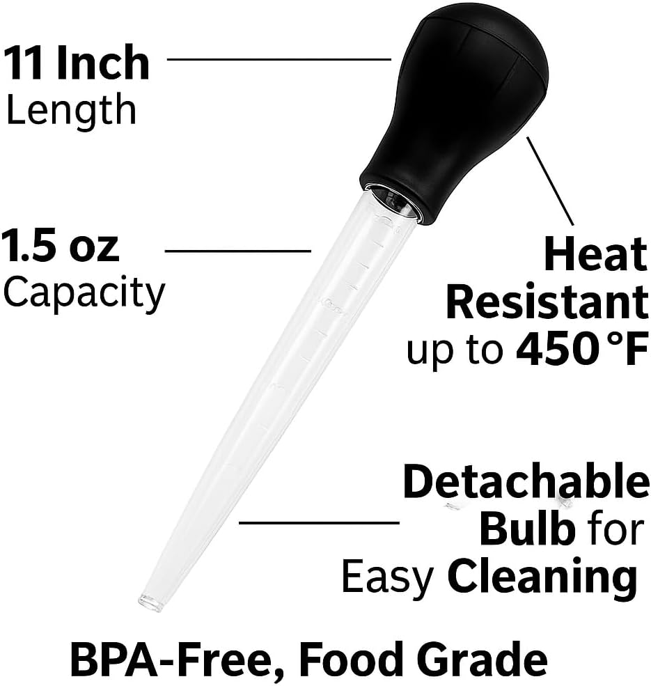 2 Pack Turkey Baster Injector BPA Free Food Grade Basting Tool with Detachable Bulb for Roasting Turkey Chicken BBQ Juices