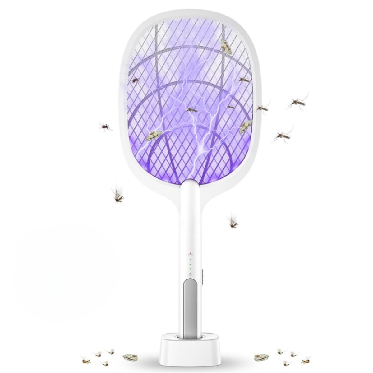 OPULENCEElectric Fly Bug Swatter Zapper, 3000V USB Rechargeable Fly Killer Bug Zapper Racket with Charging Base, Home and Outdoor Mosquito Killer with LED Light for Mosquitoes, Flies, Bees & Moths.