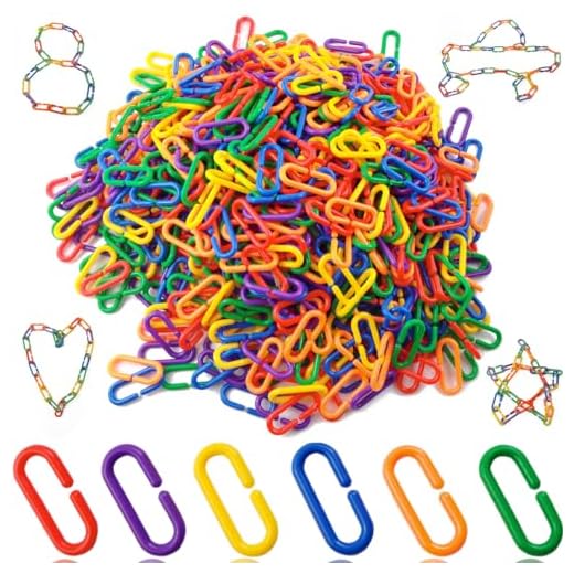 RONYOUNG 620PCS Rainbow C-Clips Plastic Chain Links, Bird Swing & Climbing Chain Cage Toy Clips & Hooks, DIY Kids Learning Toys for Classroom, Suitable for Sugar Glider, Rat, Parrot, Bird