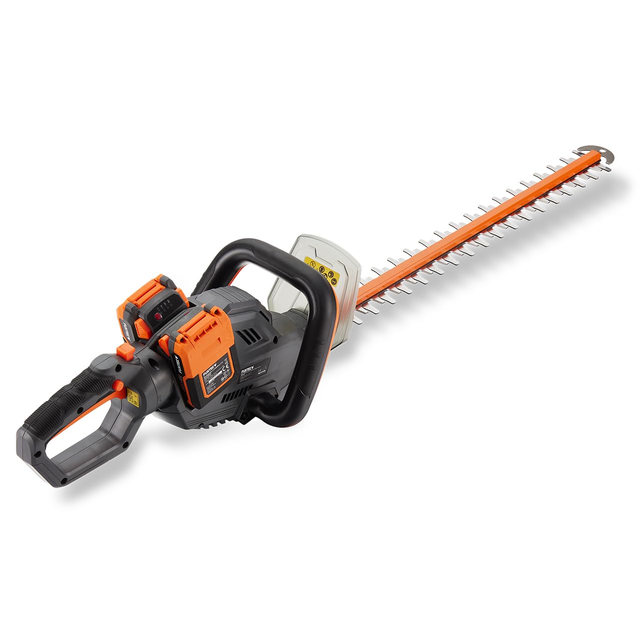 FUXTEC 40V Akku Heckenschere FX-E2HSSET • 61cm Schnittlänge • 26 mm Schnittstärke • 2X 20V Li-Ion Akku • Drehbarer Griff • Elektrische Bremse • Heckentrimmer für Sträucher und Hecken