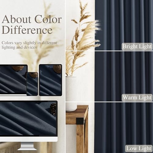 Image of Nanspring Vintage Blue Linen Curtains 108 Inches Long for Living Room Bedroom 2 Panels Set Extra Long Back Tab Drapes Light Filtering Semi Sheer Floor to Ceiling Curtain for Large Windows 52x108