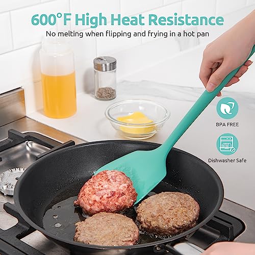 U-Taste 13.6in Silicone Turner: 600ºF Heat Resistant BPA-Free Solid Cooking Spatula Flipper, Wide Flexible Flat Seamless Rubber Kitchen Utensil for Pancake, Egg, Burger in Nonstick Cookware (Aqua Sky) by U-Taste - Image 3