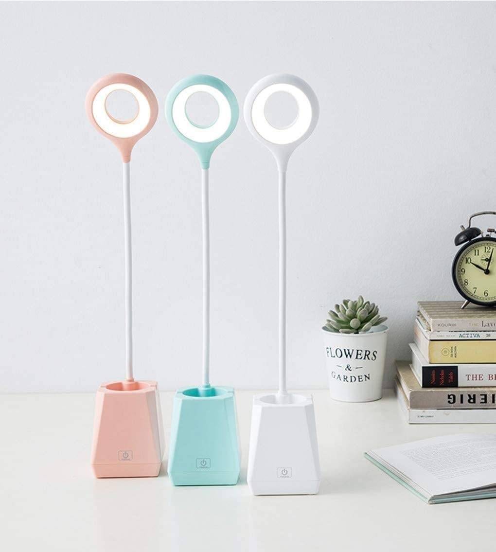 Habrur Klemmleuchte Schreibtischlampe LED-Schreibtischlampe Mit Stifthalter Augenschutz Tischlampe USB-Batterie Lernen Lesen Touch Dimmbar Home Office Study Leselampe Klemmlampe (Color : Blu)