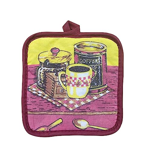Fstiko Kitchen Towel 4 Piece Linen Set 2 Towels 2 Pot Holders 2 Oven Mittfor Cooking, Baking, Housewarming (Coffee Cup) #TOP2