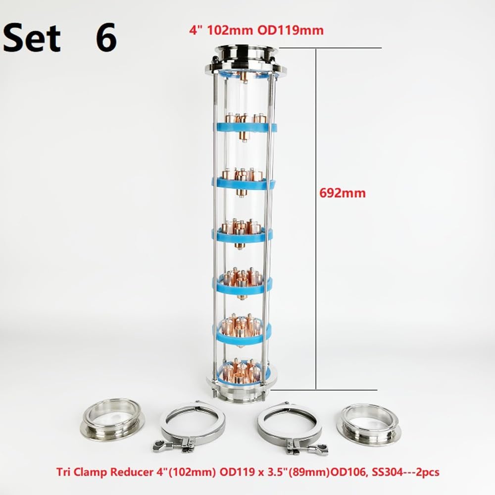 Colonna Di Distillazione, Colonna Con Lenti Di Distillazione Da 4" Con Set Di Piastre A Bolle In Rame Da 7 Pezzi For Birra Fatta In Casa, Colonna Di Distillazione A 7 Strati SS304 Argento(Set 6)