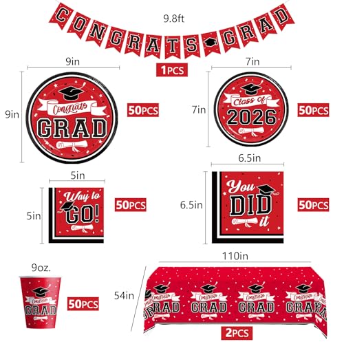 image for DAZONGE Graduation Decorations 2026 Red and Black, 265pcs Disposable T