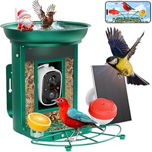 Bird Feeder with Camera, 2K Bird Camera with 3-in-1 Feeding, Drinking, and Bathing | AI Bird Identify, Real-Time Monitoring and Alerts | IP65 and Squirrel-Proof for Outdoors, Gift for Bird Lovers