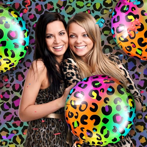 Image of BBTO 12Pcs 18 Inch Neon Rainbow Leopard Foil Balloons for Party,Multicolor