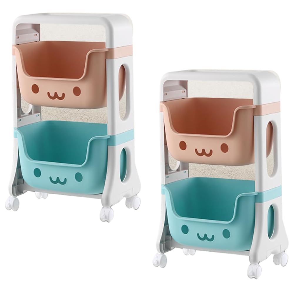 Kuber Industries Layer Smiley Design Children's Storage Rack|Kids Toy  Storage Organizer|2-Layer Rolling Cart|Pack of 2|Multicolor|
