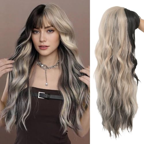 Perruque longue ondulée blonde pour soirée Halloween et fête
