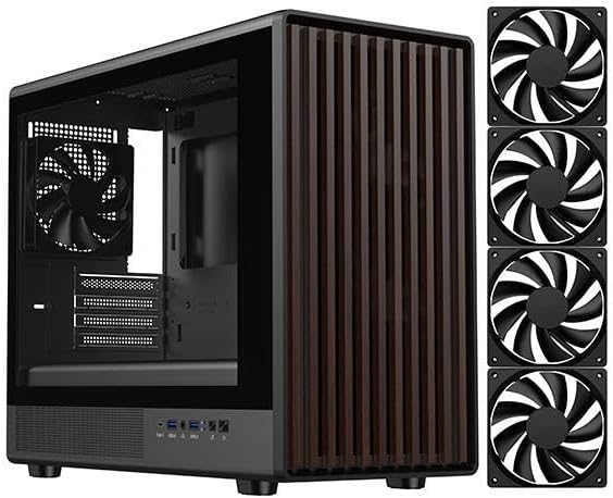 DIYPC DIY-mATX06-Wood Black USB3.0 /Type C Micro ATX Mid Tower Gaming Computer Case w/Tempered Glass Side Panel and Walnut Wood Front Panel / 4 x PWM Fans Pre-Installed
