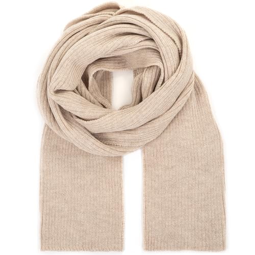 molti Schal Damen 100% Merinowolle, langer Herbst/Winterschal warm weich, mehr farbige, 203 x 24 cm (Beige)
