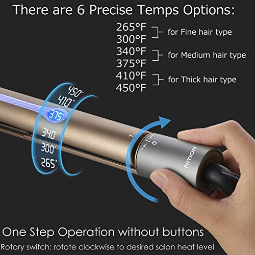 Nition Professional Salon Hair Straightener Argan Oil Tourmaline Ceramic Titanium Straightening Flat Iron For Healthy Styling,Lcd 265°F-450°F,2-In-1 Curling Iron For All Hair Type,Gold,1 Inch Plate #TOP3