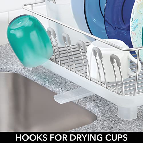 Image of mDesign Alloy Steel Sink Dish Drying Rack Holder with Plastic Swivel Spout Drainboard Tray - Dish Rack /Dish Drainer Storage Organizer for Kitchen Counter - Concerto Collection, Chrome /Clear