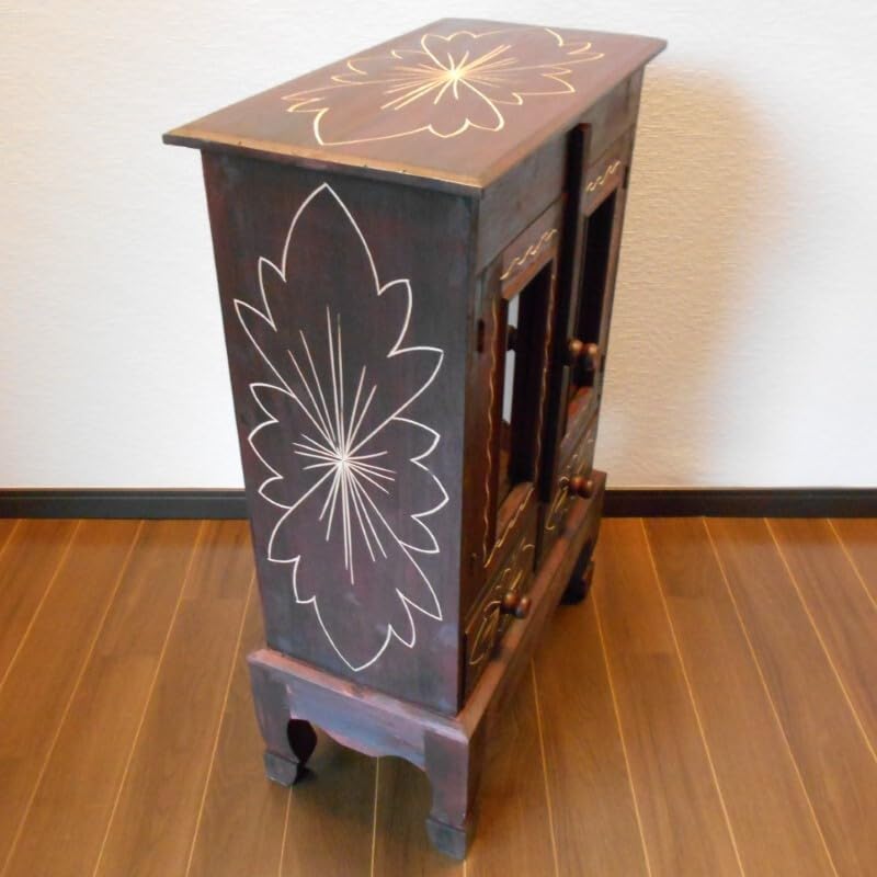 Amazon.co.jp: アジアン家具 バリ家具 花柄模様 猫足 キャビネット