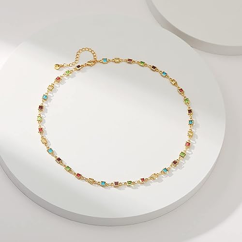 Miniatura 5 de Gold Choker Necklace for Women 18k Gold Plated Adjustable Colorful Dainty Cubic Zirconia Necklace for Women