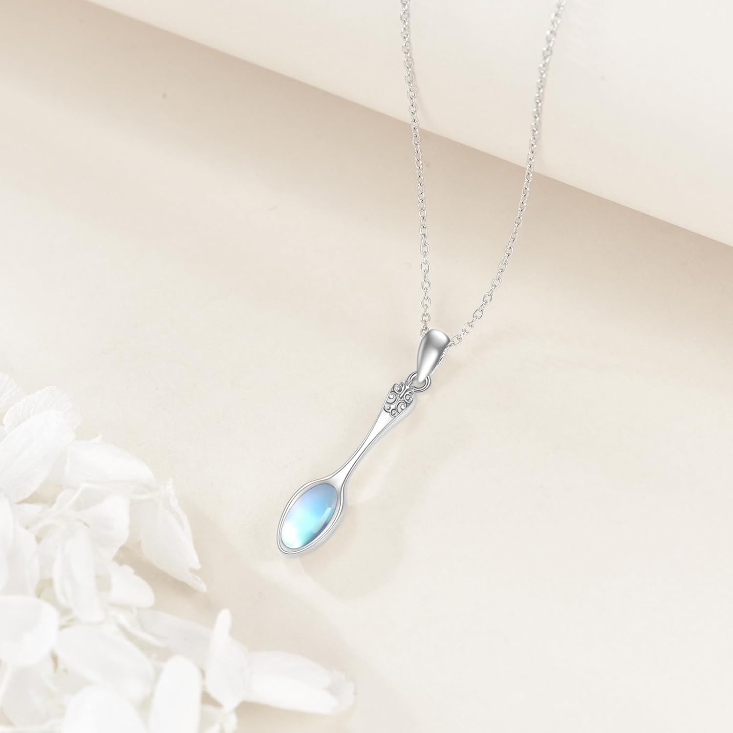 Spoon Necklace 925 Sterling Silver Moonstone Pendant Spoon Mother's Day Jewelry for Women - Image 3