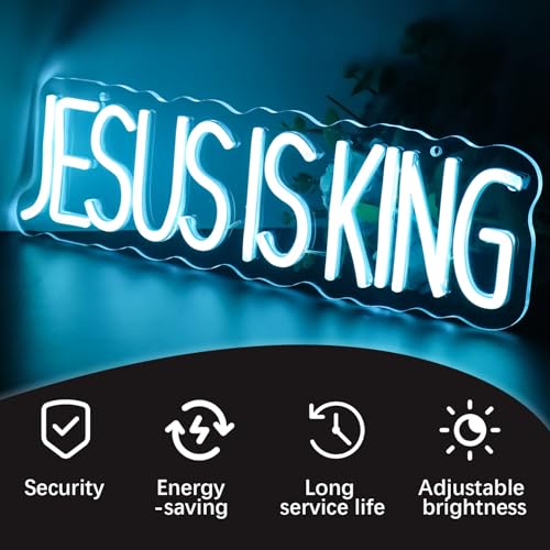 Image of JESUS IS KING Neon Sign | Scripture LED Wall Art with Adjustable Brightness (15.75 inchx4.7 inch)