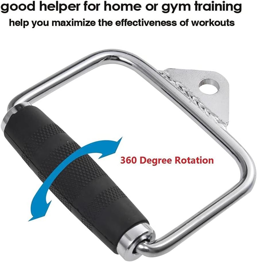 D-Handle with Rubber Non-Slip Tricep Grips Gym Exercise Handles Pull Down Cable Machine Attachment for Home