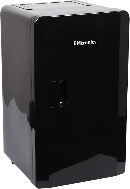 EMtronics EMMF16BLK Mini Fridge 16 Litre, 27 Can Portable AC+DC Power Cooler & Warmer, for Bedrooms, Cars, Offices; Skincare, Makeup, Cosmetics, Food (Black)