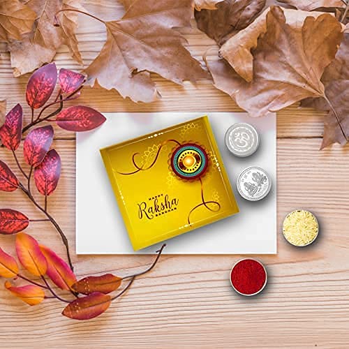 Image of DeoDap Multicolor Bracelet / Rakhi (K1 J E10) & Chocolate | Silver Chain Rakhi with Art Work | Rakhi and Chocolate for Brother | Rakhi Gift Chocolate for Brother | Rakhi with Gift |