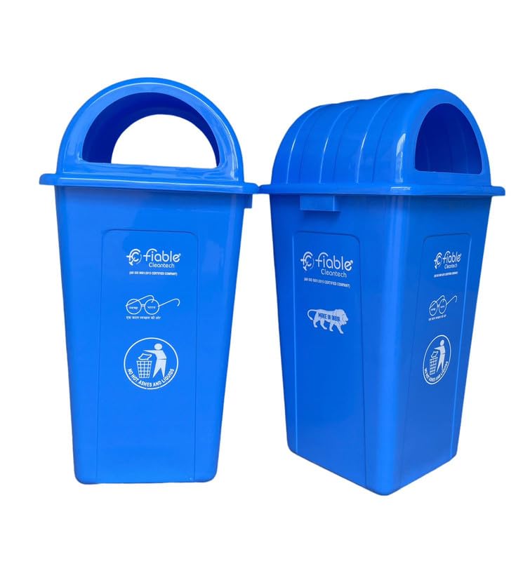 Image of 90L Blue Plastic Dustbin with Dome Lid - 2pcs | Large Outdoor Trash Bin for Commercial Use