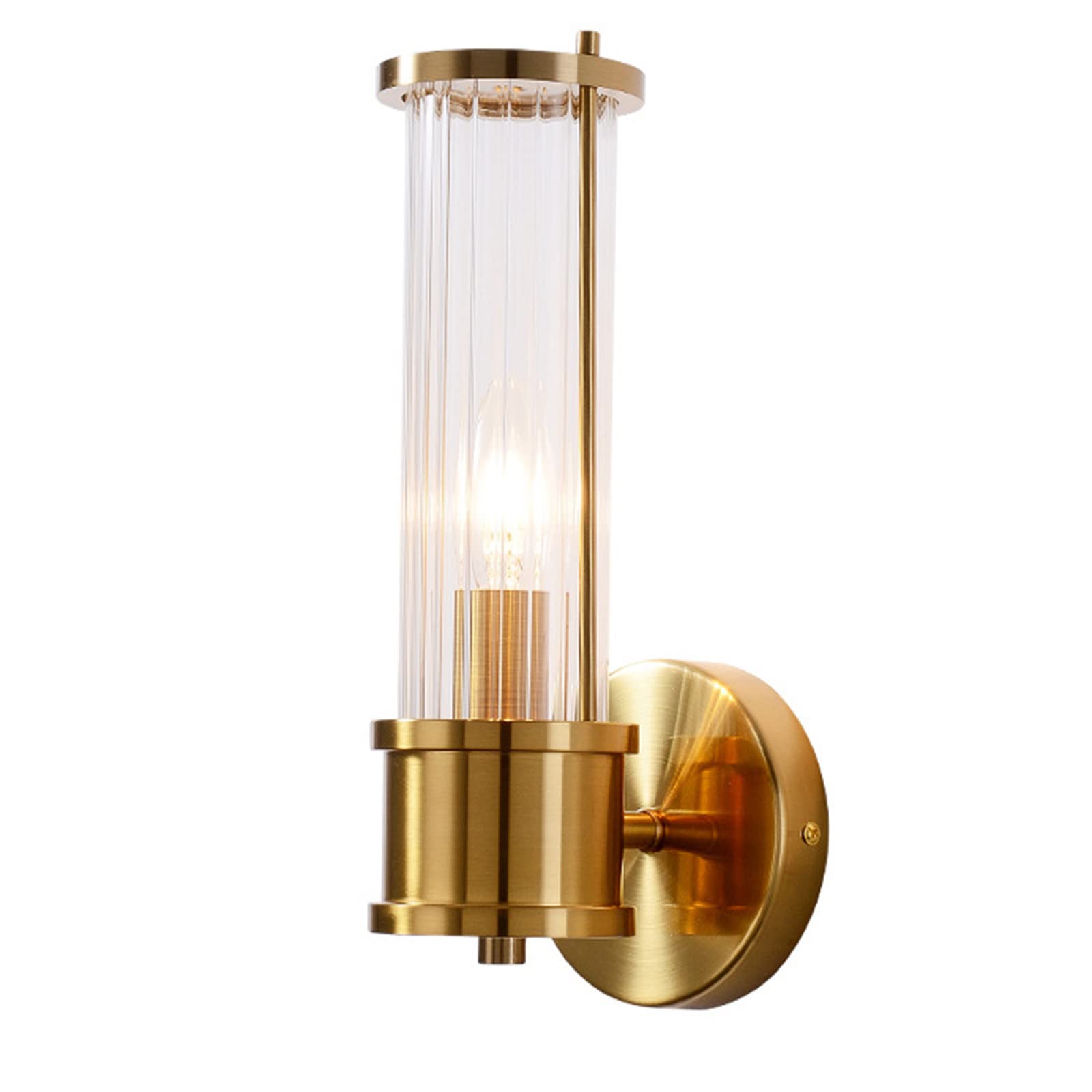 HXYSXHJUO Wall Mounted Lighting Fixture, Modern Glass Cylinder Lamp E14 Brushed Brass Sconce for Bathroom Bedside Porch Corridor