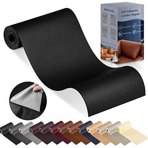 Image of YAFLC Leather Repair Patch for Furniture, 4 inch x 63 inch Self-Adhesive Kit, Vinyl Tape for Car Seat, Sofa, Jackets, Couches, Chair - Black