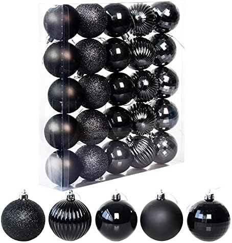Christmas Ball Ornaments, 25 Christmas Tree Decoration Hanging Balls, Christmas Ornaments, Party Decorations, 5 Kinds of 2.36 inch Balls (60 mm Christmas Ornaments) Black Christmas Balls