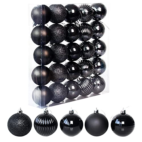 Christmas Ball Ornaments, 25 Christmas Tree Decoration Hanging Balls, Christmas Ornaments, Party Decorations, 5 Kinds Of 2.36 Inch Balls (60 Mm Christmas Ornaments) Black Christmas Balls #TOP1