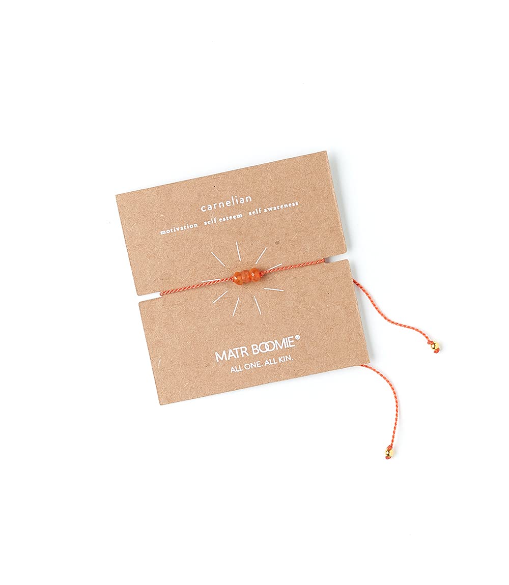 Matr Boomie, Artisan Handmade Dainty Semiprecious Stone Beads, Threaded Bracelet with Adjustable, Sliding Knot Closure (Carnelian, July Birthstone)