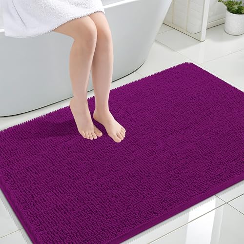 Image of OLANLY Large Bathroom Rugs 47x32, Extra Soft Absorbent Chenille Bath Rugs, Rubber Backing Quick Dry, Machine Washable Bath Mats for Bathroom Floor, Tub and Shower, Home Decor Accessories, Purple